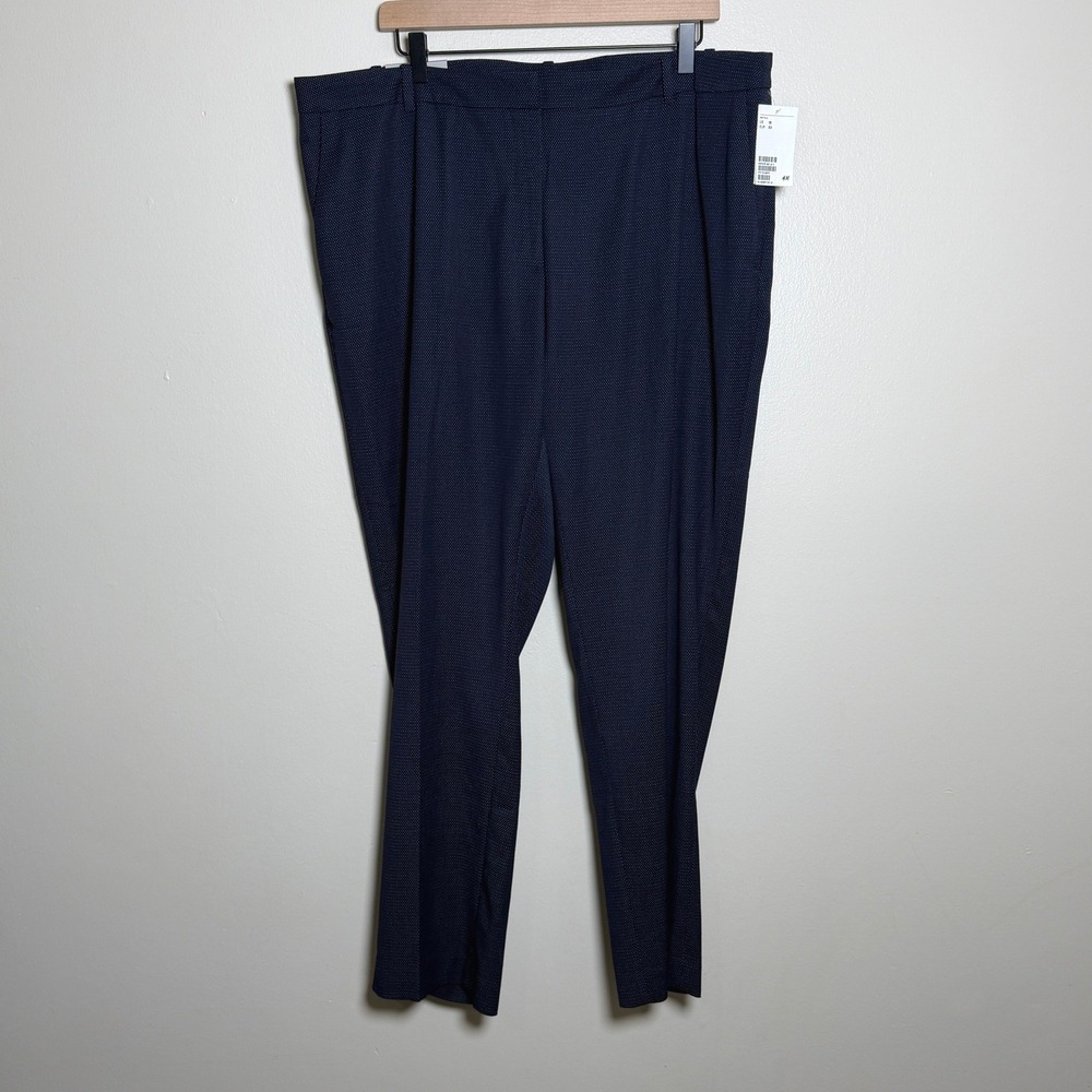 H&M Womens‎ NEW Navy Blue Micro Dot Slim Fit Trousers Dress Pants Size 18 Office